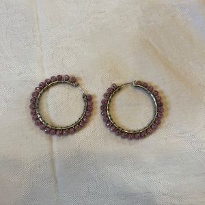 Purple Beaded Hoop Earrings